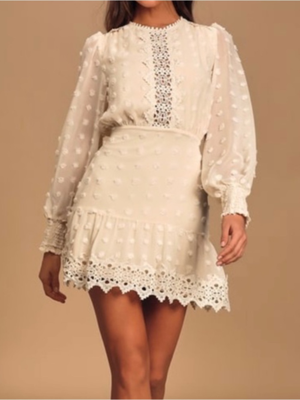 NWT Lulus Lust or Love Embroidered Lace Long Sleeve Mini Dress
